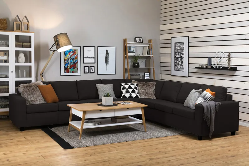 Crazy 7-seters Vendbar L-formet XX-Large Hjørnesofa i Stoff - Antrasitt - Møbler - Sofaer - Hjørnesofa