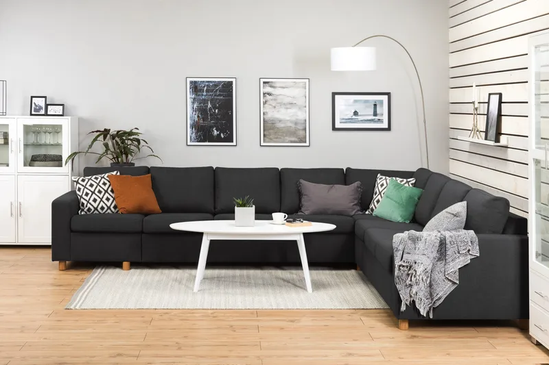 Crazy 7-seters Vendbar L-formet XX-Large Hjørnesofa i Stoff - Antrasitt - Møbler - Sofaer - Hjørnesofa