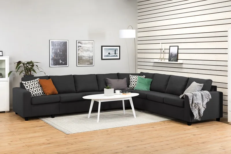 Crazy 7-seters Vendbar L-formet XX-Large Hjørnesofa i Stoff - Antrasitt - Møbler - Sofaer - Hjørnesofa