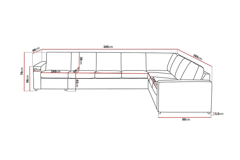 Crazy 7-seters Vendbar L-formet XX-Large Hjørnesofa i Stoff - Antrasitt - Møbler - Sofaer - Hjørnesofa