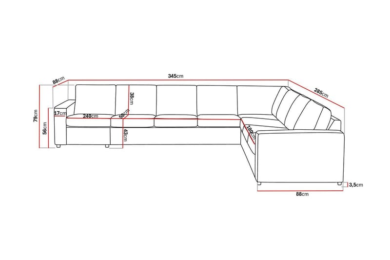 Crazy 7-seters Vendbar L-formet XX-Large Hjørnesofa i Stoff - Antrasitt - Møbler - Sofaer - Hjørnesofa