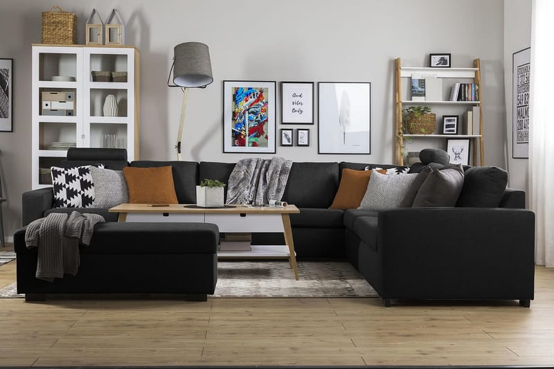 Crazy 7-seters Vendbar L-formet XX-Large Hjørnesofa i Stoff - Antrasitt - Møbler - Sofaer - Hjørnesofa