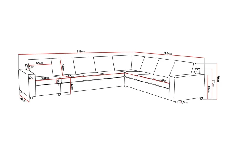 Crazy 7-seters Vendbar L-formet XX-Large Hjørnesofa i Stoff - Antrasitt - Møbler - Sofaer - Hjørnesofa
