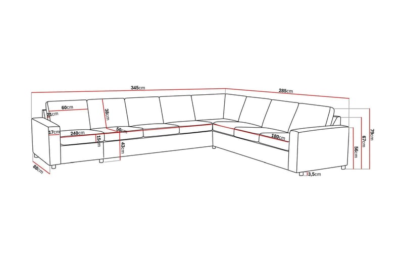 Crazy 7-seters Vendbar L-formet XX-Large Hjørnesofa i Stoff - Antrasitt - Møbler - Sofaer - Hjørnesofa