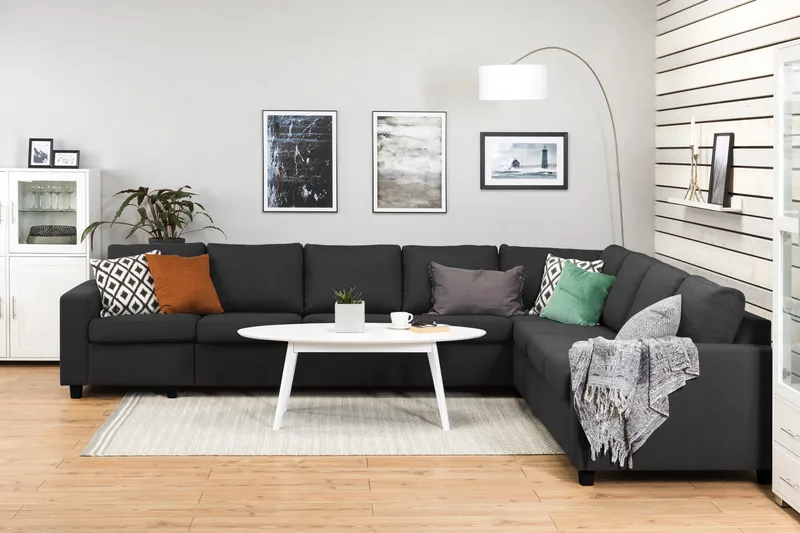 Crazy 7-seters Vendbar L-formet XX-Large Hjørnesofa i Stoff - Antrasitt - Møbler - Sofaer - Hjørnesofa