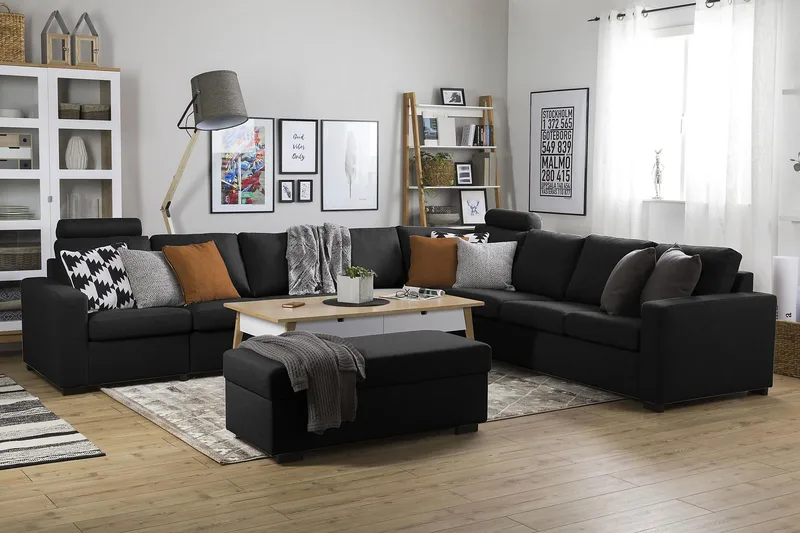 Crazy 7-seters Vendbar L-formet XX-Large Hjørnesofa i Stoff - Antrasitt - Møbler - Sofaer - Hjørnesofa