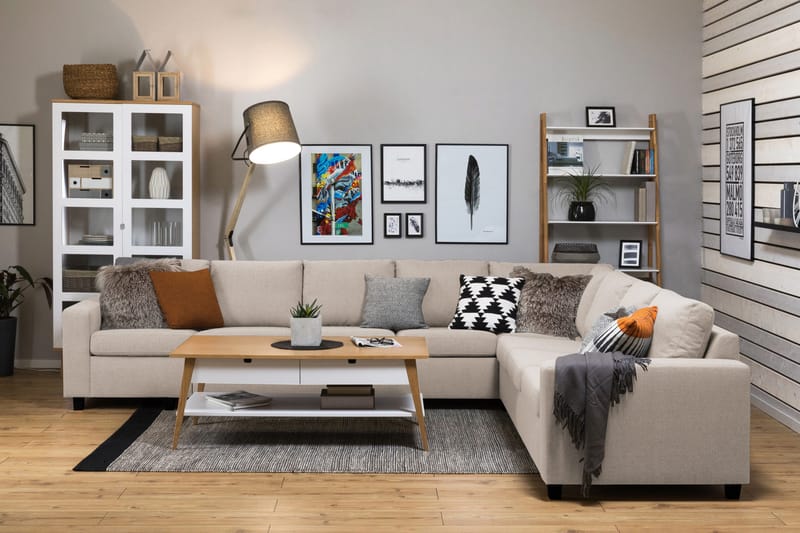 Crazy 7-seters Vendbar L-formet XX-Large Hjørnesofa i Stoff - Beige - Møbler - Sofaer - Hjørnesofa