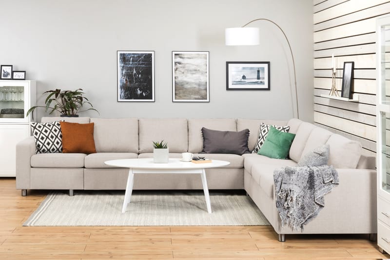 Crazy 7-seters Vendbar L-formet XX-Large Hjørnesofa i Stoff - Beige - Møbler - Sofaer - Hjørnesofa