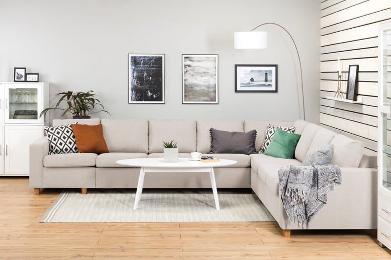 Crazy 7-seters Vendbar L-formet XX-Large Hjørnesofa i Stoff - Beige - Møbler - Sofaer - Hjørnesofa