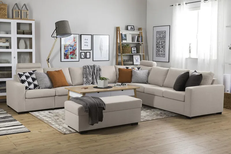 Crazy 7-seters Vendbar L-formet XX-Large Hjørnesofa i Stoff - Beige - Møbler - Sofaer - Hjørnesofa