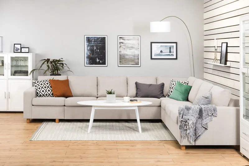 Crazy 7-seters Vendbar L-formet XX-Large Hjørnesofa i Stoff - Beige - Møbler - Sofaer - Hjørnesofa