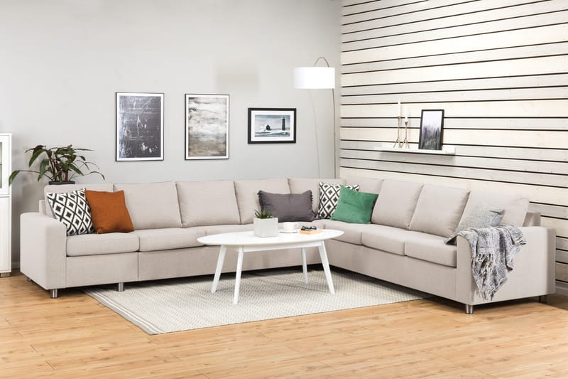 Crazy 7-seters Vendbar L-formet XX-Large Hjørnesofa i Stoff - Beige - Møbler - Sofaer - Hjørnesofa