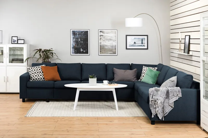 Crazy 7-seters Vendbar L-formet XX-Large Hjørnesofa i Stoff - Blå - Møbler - Sofaer - Hjørnesofa