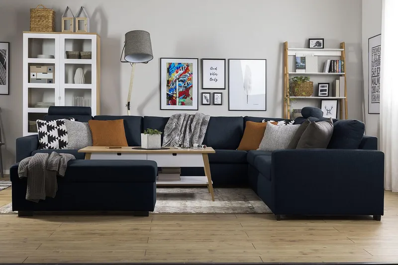 Crazy 7-seters Vendbar L-formet XX-Large Hjørnesofa i Stoff - Blå - Møbler - Sofaer - Hjørnesofa