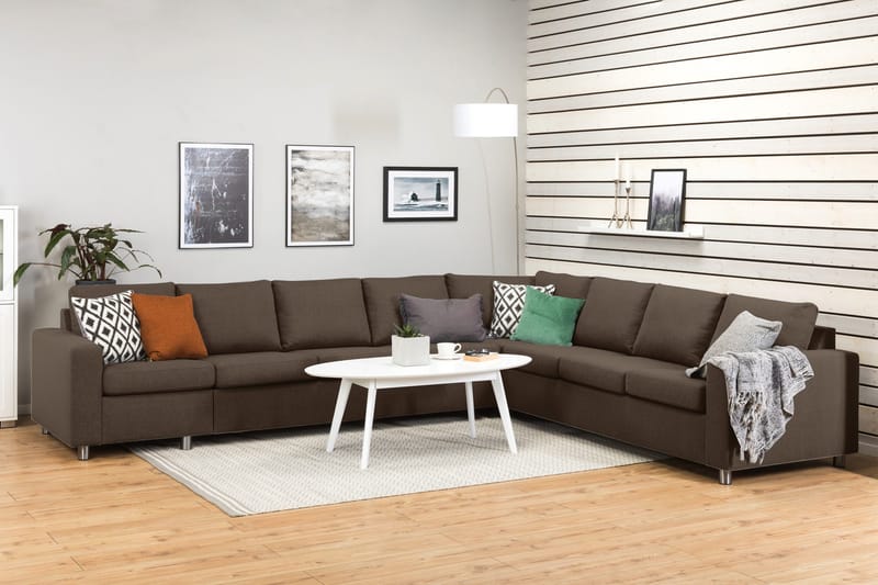 Crazy 7-seters Vendbar L-formet XX-Large Hjørnesofa i Stoff - Brun - Møbler - Sofaer - Hjørnesofa