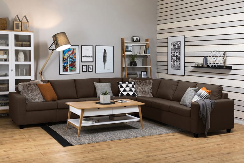 Crazy 7-seters Vendbar L-formet XX-Large Hjørnesofa i Stoff - Brun - Møbler - Sofaer - Hjørnesofa - Hjørnesofa med divan