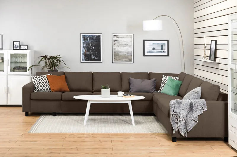 Crazy 7-seters Vendbar L-formet XX-Large Hjørnesofa i Stoff - Brun - Møbler - Sofaer - Hjørnesofa