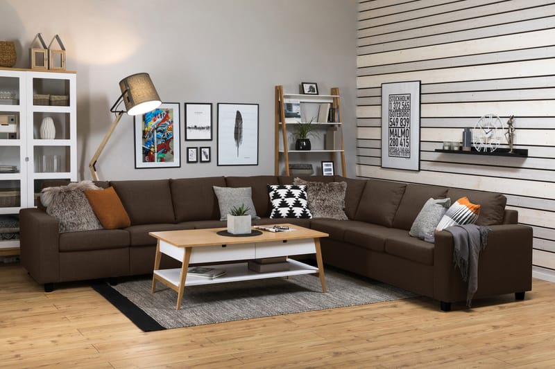 Crazy 7-seters Vendbar L-formet XX-Large Hjørnesofa i Stoff - Brun - Møbler - Sofaer - Hjørnesofa