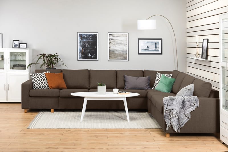 Crazy 7-seters Vendbar L-formet XX-Large Hjørnesofa i Stoff - Brun - Møbler - Sofaer - Hjørnesofa