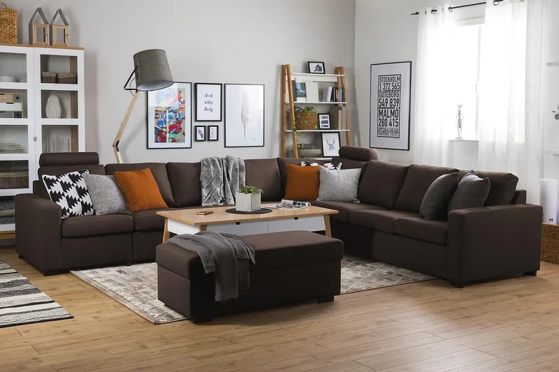 Crazy 7-seters Vendbar L-formet XX-Large Hjørnesofa i Stoff - Brun - Møbler - Sofaer - Hjørnesofa