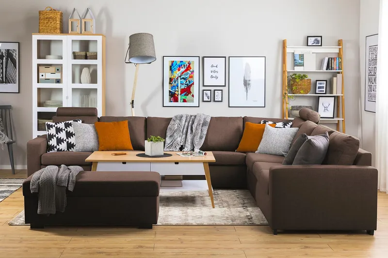 Crazy 7-seters Vendbar L-formet XX-Large Hjørnesofa i Stoff - Brun - Møbler - Sofaer - Hjørnesofa