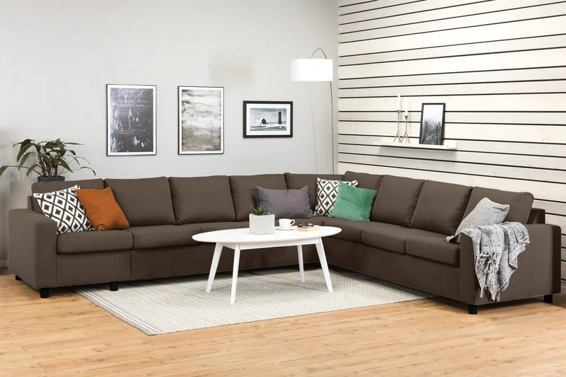 Crazy 7-seters Vendbar L-formet XX-Large Hjørnesofa i Stoff - Brun - Møbler - Sofaer - Hjørnesofa