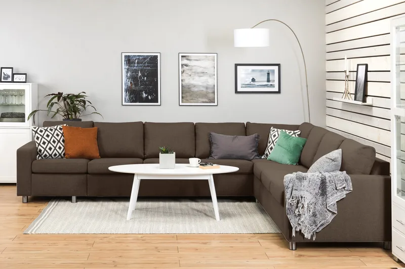 Crazy 7-seters Vendbar L-formet XX-Large Hjørnesofa i Stoff - Brun - Møbler - Sofaer - Hjørnesofa