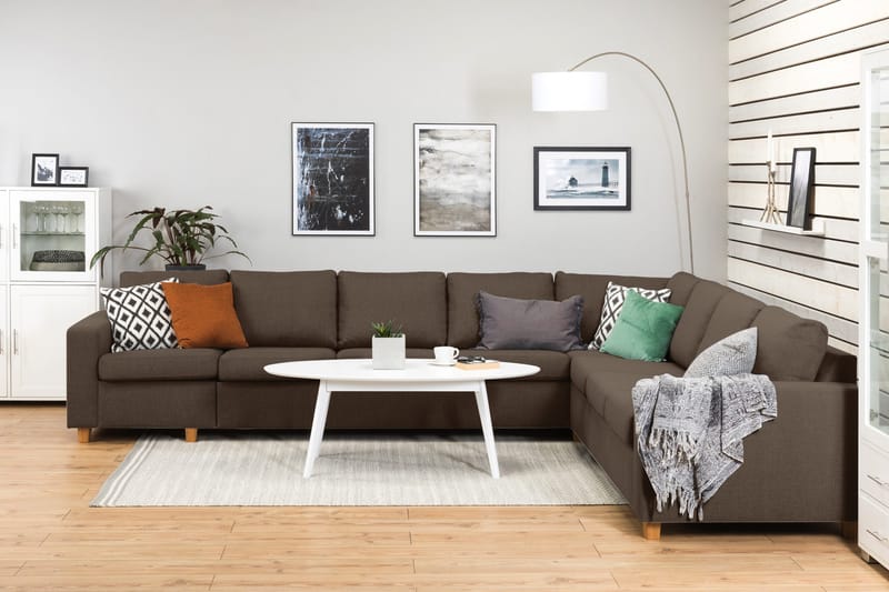 Crazy 7-seters Vendbar L-formet XX-Large Hjørnesofa i Stoff - Brun - Møbler - Sofaer - Hjørnesofa