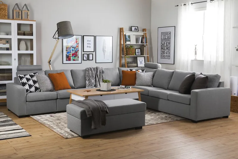 Crazy 7-seters Vendbar L-formet XX-Large Hjørnesofa i Stoff - Grå - Møbler - Sofaer - Hjørnesofa