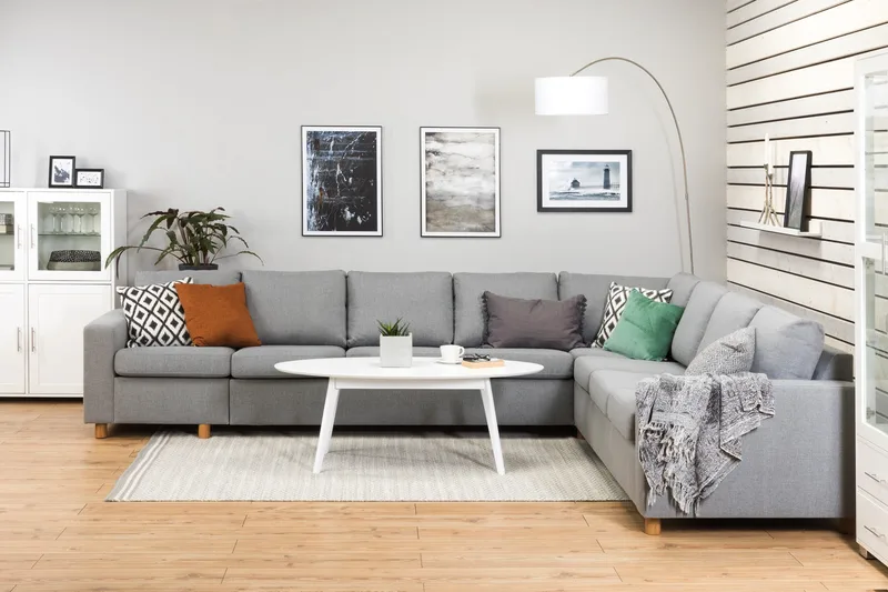 Crazy 7-seters Vendbar L-formet XX-Large Hjørnesofa i Stoff - Grå - Møbler - Sofaer - Hjørnesofa