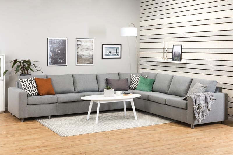 Crazy 7-seters Vendbar L-formet XX-Large Hjørnesofa i Stoff - Grå - Møbler - Sofaer - Hjørnesofa