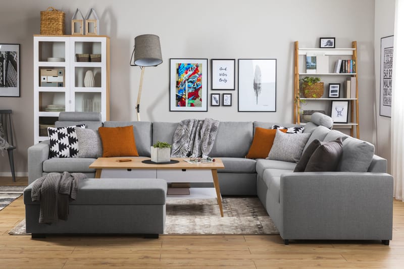 Crazy 7-seters Vendbar L-formet XX-Large Hjørnesofa i Stoff - Grå - Møbler - Sofaer - Hjørnesofa