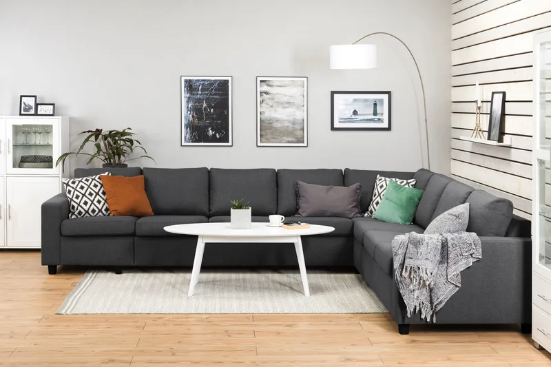 Crazy 7-seters Vendbar L-formet XX-Large Hjørnesofa i Stoff - Mørk grå - Møbler - Sofaer - Hjørnesofa