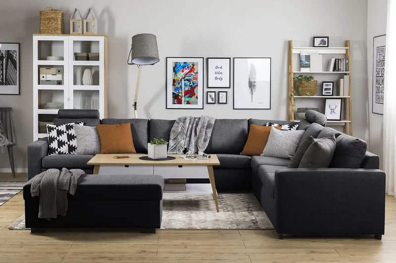 Crazy 7-seters Vendbar L-formet XX-Large Hjørnesofa i Stoff - Mørk grå - Møbler - Sofaer - Hjørnesofa