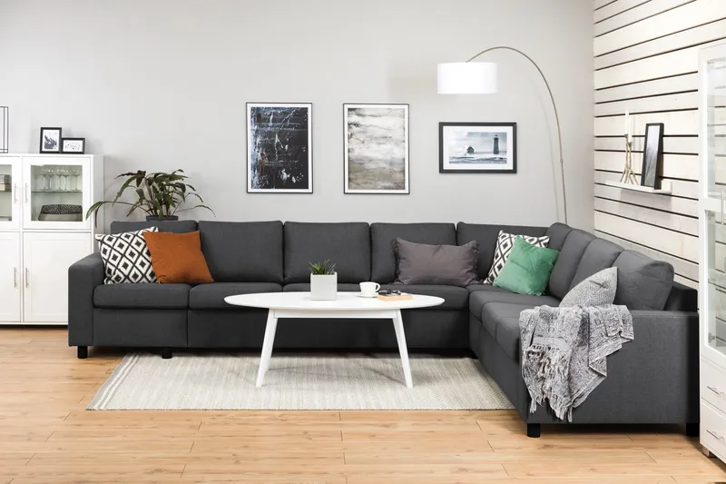 Crazy 7-seters Vendbar L-formet XX-Large Hjørnesofa i Stoff - Mørk grå - Møbler - Sofaer - Hjørnesofa