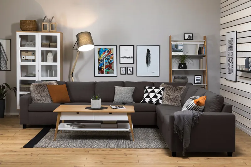 Crazy 7-seters Vendbar L-formet XX-Large Hjørnesofa i Stoff - Mørk grå - Møbler - Sofaer - Hjørnesofa