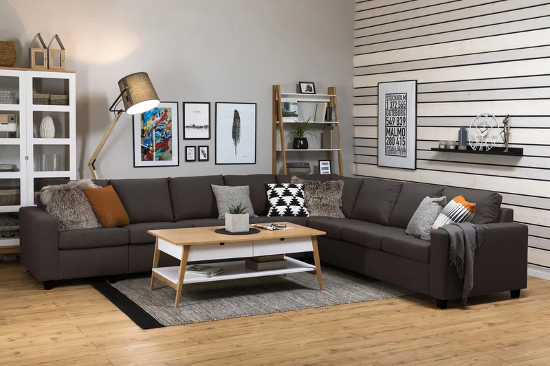 Crazy 7-seters Vendbar L-formet XX-Large Hjørnesofa i Stoff - Mørk grå - Møbler - Sofaer - Hjørnesofa