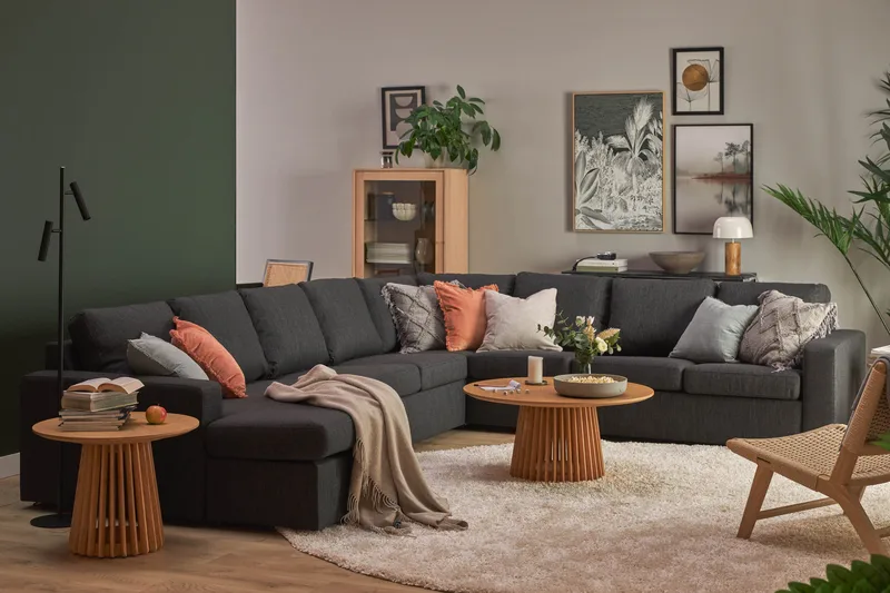 Crazy 7-seters Vendbar U-formet XX-Large Hjørnesofa med Divan i Stoff - Antrasitt - Møbler - Sofaer - Hjørnesofa - Hjørnesofa med divan