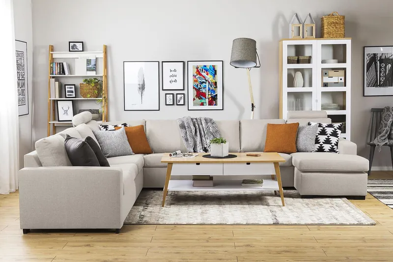 Crazy 7-seters Vendbar U-formet XX-Large Hjørnesofa med Divan i Stoff - Beige - Møbler - Sofaer - Hjørnesofa - Hjørnesofa med divan