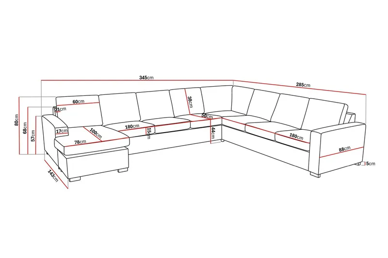 Crazy 7-seters Vendbar U-formet XX-Large Hjørnesofa med Divan i Stoff - Beige - Møbler - Sofaer - Hjørnesofa - Hjørnesofa med divan