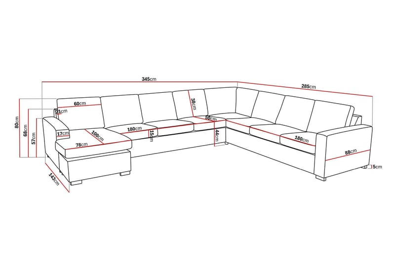 Crazy 7-seters Vendbar U-formet XX-Large Hjørnesofa med Divan i Stoff - Beige - Møbler - Sofaer - Hjørnesofa - Hjørnesofa med divan