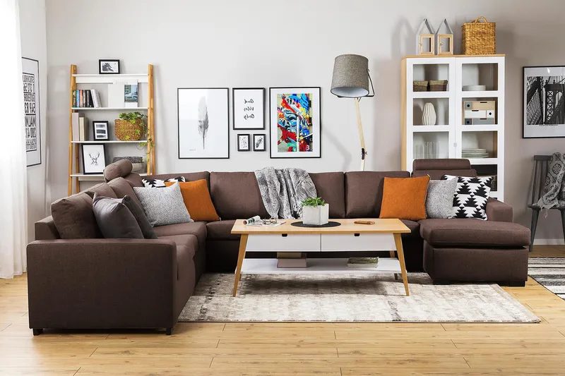 Crazy 7-seters Vendbar U-formet XX-Large Hjørnesofa med Divan i Stoff - Brun - Møbler - Sofaer - Hjørnesofa - Hjørnesofa med divan