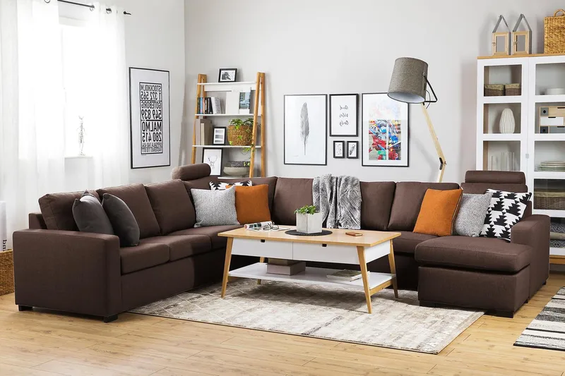 Crazy 7-seters Vendbar U-formet XX-Large Hjørnesofa med Divan i Stoff - Brun - Møbler - Sofaer - Hjørnesofa - Hjørnesofa med divan