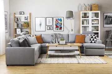 Crazy 7-seters Vendbar U-formet XX-Large Hjørnesofa med Divan i Stoff - Grå - Møbler - Sofaer - Hjørnesofa - Hjørnesofa med divan