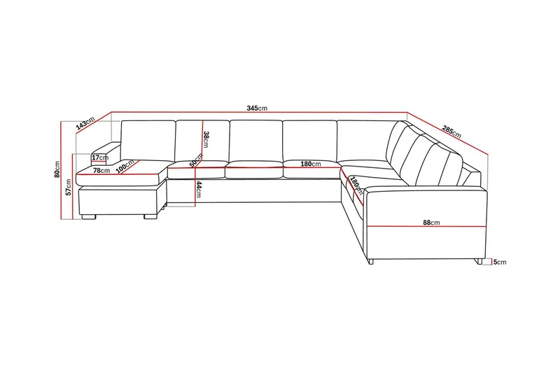 Crazy 7-seters Vendbar U-formet XX-Large Hjørnesofa med Divan i Stoff - Grå - Møbler - Sofaer - Hjørnesofa - Hjørnesofa med divan