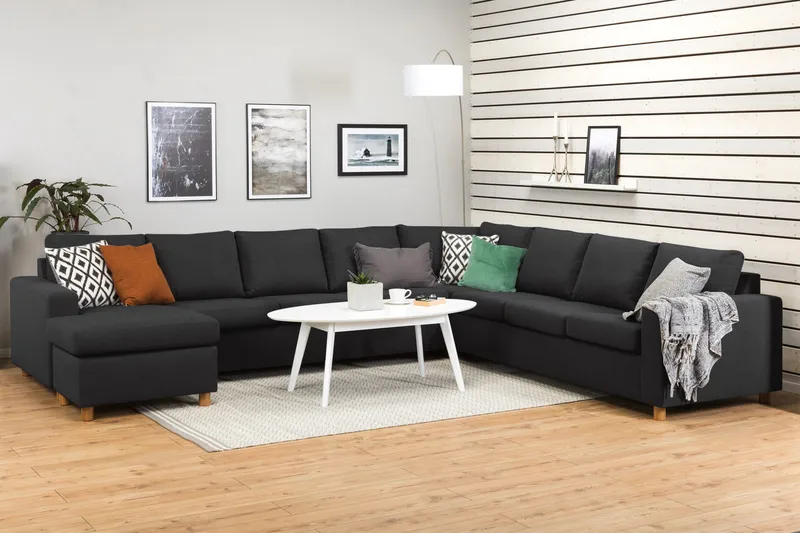 Crazy 7-seters Vendbar U-formet XX-Large Hjørnesofa med Divan i Stoff - Mørk grå / Antrasitt - Møbler - Sofaer - Hjørnesofa - Hjørnesofa med divan