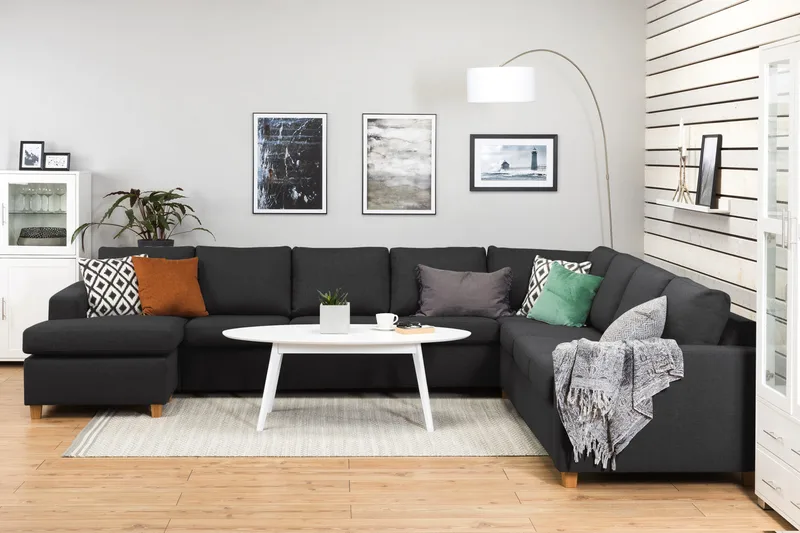 Crazy 7-seters Vendbar U-formet XX-Large Hjørnesofa med Divan i Stoff - Mørk grå / Antrasitt - Møbler - Sofaer - Hjørnesofa - Hjørnesofa med divan