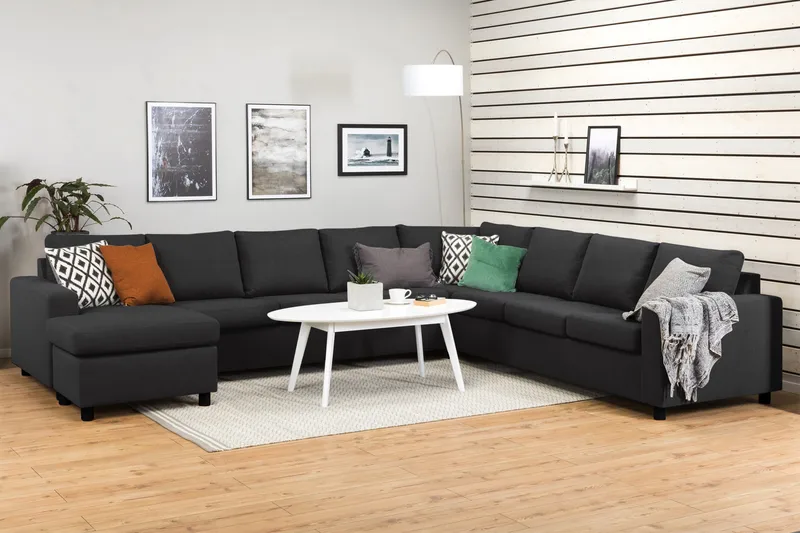 Crazy 7-seters Vendbar U-formet XX-Large Hjørnesofa med Divan i Stoff - Mørk grå / Antrasitt - Møbler - Sofaer - Hjørnesofa - Hjørnesofa med divan