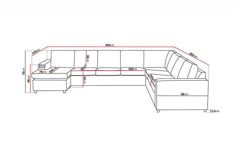 Crazy 7-seters Vendbar U-formet XX-Large Hjørnesofa med Divan i Stoff - Mørk grå / Antrasitt - Møbler - Sofaer - Hjørnesofa - Hjørnesofa med divan