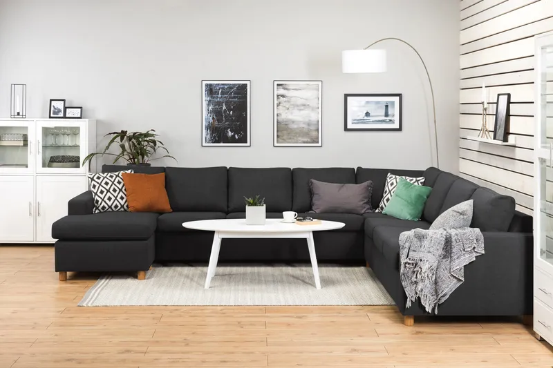 Crazy 7-seters Vendbar U-formet XX-Large Hjørnesofa med Divan i Stoff - Mørk grå / Antrasitt - Møbler - Sofaer - Hjørnesofa - Hjørnesofa med divan